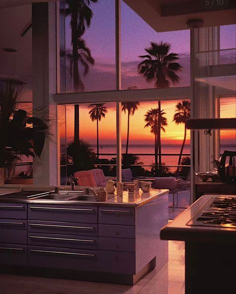 Miami Modern House, Miami Vice House Aesthetic, 80s Miami Home Decor, Miami Core Aesthetic, 80s Miami Apartment, Miami House Aesthetic, Miami 80s Interior, 80s Miami House, 80s Aesthetic Home