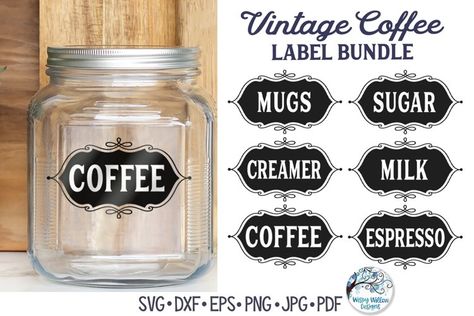 Vintage Coffee Label SVG Bundle | Kitchen Pantry Labels Jar Label Ideas, Coffee Bar Labels, Cricut Labels, Free Pantry Labels, Kitchen Pantry Labels, Free Pantry, Canister Labels, Coffee Label, Funny Coffee Shirts