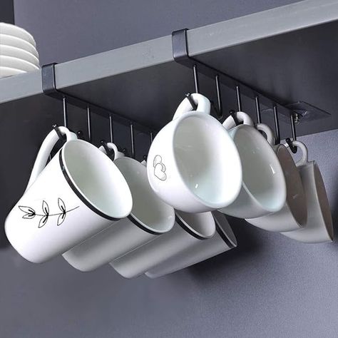 Amazon.com: AliCH 2pcs Mug Hooks Under Cabinet Mug Holder Rack,Nail Free Adhesive Coffee Cups Holder Hanger for Cups/Kitchen Utensils/Ties Belts/Scarf/Keys Storage, Fit for 0.8inch Thickness Shelf or Less (BLA) : Home & Kitchen Kitchen Utensil Holder Ideas, Under Shelf Storage, Hanging Mugs, Mug Storage, Kitchen Utensil Storage, Coffee Mug Holder, Coffee Cup Holder, Small Kitchen Organization, Small Kitchen Storage