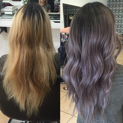 1,217 Likes, 21 Comments - KY COLOR { ista } (@kycolor) on Instagram: “Evened out her blonde and toned her with @fanola_usa double ash series with violet additive.…” Ash Purple Hair, Baylage Hair, Ash Hair, Violet Hair, Lilac Hair, Lavender Hair, Hair Inspo Color, Grunge Hair, Ombre Hair