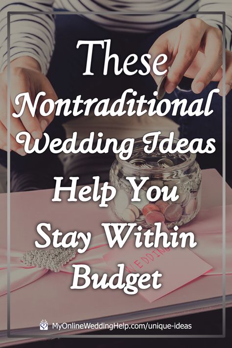 How to Stay Within Your Wedding Budget By Taking the Road Less Traveled. These nontraditional wedding ideas will help you stay within your budget. It's a WHOLE BUNCH of unconventional wedding ideas on a budget to think about as you plan a wedding. Only on the MyOnlineWeddingHelp.com blog. 2nd Wedding Ideas, Queer Wedding Ideas, Interactive Wedding Ideas, Wedding Nontraditional, Unconventional Wedding Ideas, Nontraditional Wedding Ideas, Frugal Wedding Ideas, Traditional Wedding Favours, Wedding In May