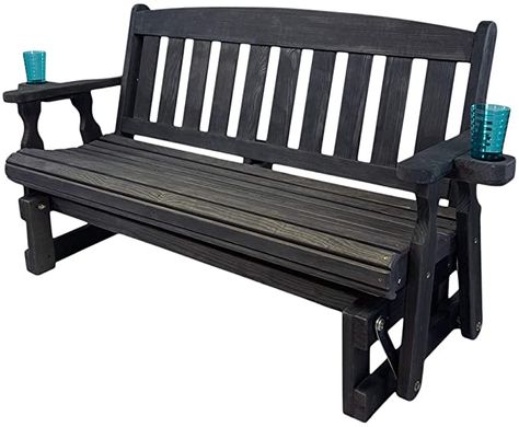 Amazon.com : CAF Amish Heavy Duty 800 Lb Mission Pressure Treated Porch Glider with Cupholders (5 Foot, Semi-Solid Black Stain) : Patio, Lawn & Garden Outdoor Glider Bench, Porch Glider, Glider Bench, Outdoor Glider, Porch Outdoor, Garden Bench, Porch, Heavy Duty, Bench