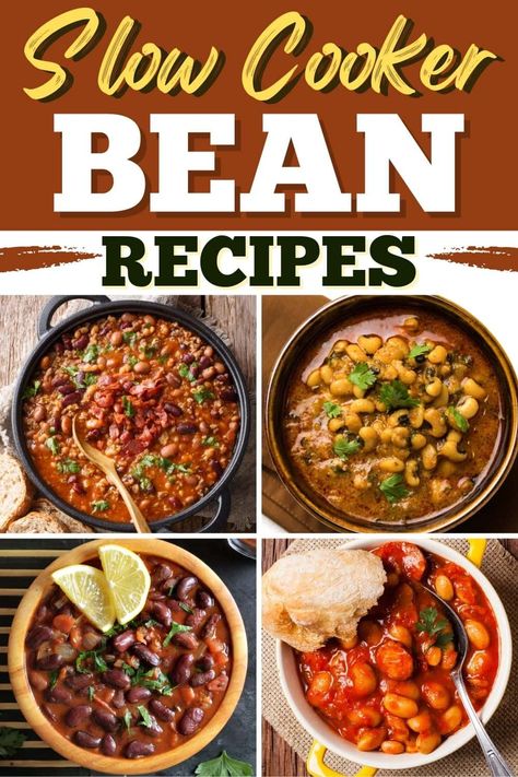 Try these slow cooker bean recipes for easy, delicious meals! From baked beans to chili to beef stew, these dishes are hearty, satisfying, and full of flavor! Slow Cook Beans Crock Pots, Brisket Beans Recipe, Hearty Bean Recipes, Crockpot Beans Slow Cooker, Slow Cooked Beans, Bean Slow Cooker Recipes, Slow Cooker Bean Recipes, Dry Beans In Crockpot, Dry Kidney Bean Recipes