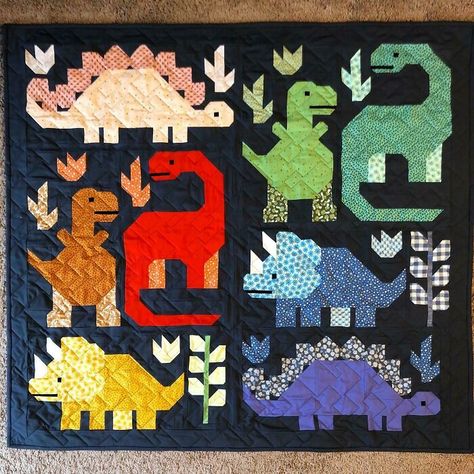 Dinosaur Quilt Pattern, Simple Patchwork Quilt, Elizabeth Hartman Quilts, Quilt Animals, Dinosaur Quilt, Charity Quilts, Going To Sleep, Childrens Quilts, Baby Quilt Patterns