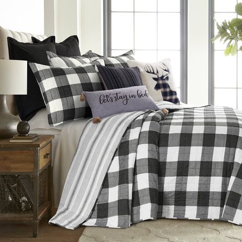 Levtex Home - Camden Quilt Set -Twin Quilt + One Standard Pillow Sham - Buffalo Check in Grey and Cream - Quilt Size (68 x 86 in.) and Pillow Sham Size (26 x 20 in.) - Reversible Pattern - Cotton - Walmart.com - Walmart.com Black Bedspread, King Duvet Set, Twin Bedspreads, Queen Bedspread, Classic Farmhouse, White Duvet Covers, White Duvet, King Size Quilt, King Pillows