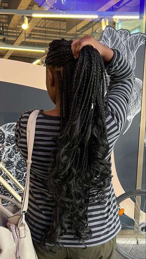 French Curls Braids Thick, Large French Braids, French Curls Braids Medium Size, Black French Braids, Large French Curl Braids, Medium French Curl Braids, Island Hairstyles, Box Braids Ideas, Curled Box Braids