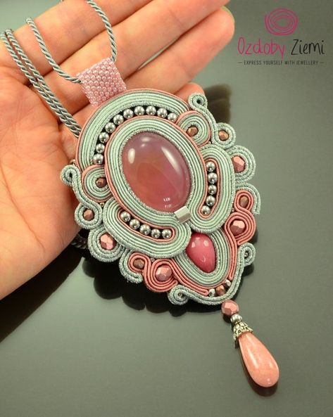 Long gray pink soutache necklace, blush pink necklace, long gray silver fancy pendant, boho pink pendant, blush pink gemstone necklace, ***** FAST SHIPPING - order is delivered to you by COURIER SHIPMENT ***** (phone number required)! I created this bohemian gray and pink soutache pendant with Soutache Pattern, Shibori Ribbon, Fancy Pendant, Pink Gemstone Necklace, Soutache Pendant, Long Bridal Earrings, Beaded Brooches, Pink Pendant, Soutache Necklace