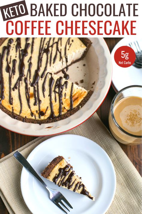 A simple baked chocolate coffee cheesecake pie that’s gluten-free and keto friendly. It’s a classic dessert for any java lover! Keto Cheesecake Recipes, Gluten Free Cheesecake Recipes, Low Fat Low Carb, Coffee Cheesecake, Gluten Free Cheesecake, Cheesecake Pie, Low Carb Cheesecake, Low Carb Low Sugar, Keto Friendly Desserts