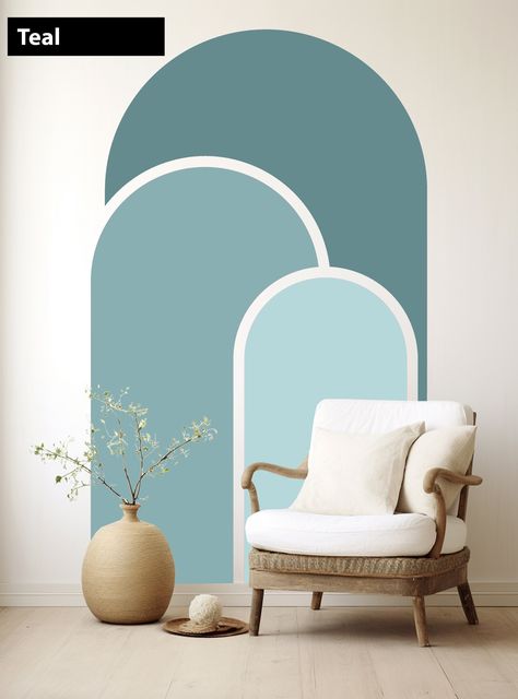 Unique Home in a minute. Murals and Decals Made in VA, USA Make your space modern and cozy. Wide range of colors and sizes to fit any project.  Decals are Self Adhesive Peel and Stick.  All sizes are in a drop down menu. But we are always ready to work on a custom project for you. HOW TO APPLY: Simply peel and stick this arch wall decal according to the application instructions and transform your room to the unique and cozy space.  COLOR DISCLAIMER: Due to inconsistencies between monitors, color Blue Arch Painted On Wall, Ocean Painted Wall, Large Wall Painting Ideas, Arched Wall Paint, Gradation Interior Design, Wall Mural Home, Color Block Walls Paint Ideas, Wall Paint Ideas Creative, Wall Painting Patterns Ideas