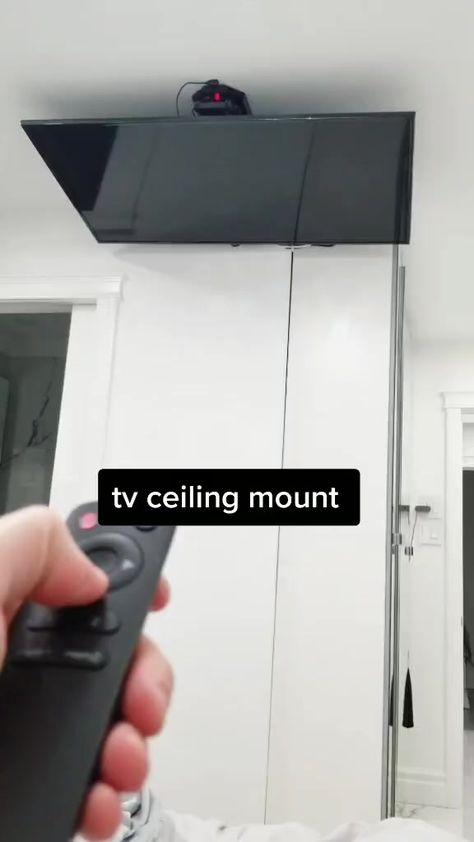 Nareg Ingilizian(@naroceramic) on TikTok: tv ceiling mount #tv #ceiling #tvmount Tv Mounted To Ceiling, Tv On Slanted Ceiling, Tv On Ceiling In Bedroom, Slanted Ceiling Tv Mount, Ceiling Mounted Tv Bedrooms, Tv On Slanted Wall, Drop Down Tv From Ceiling, Tv On Ceiling, Ceiling Tv Mount Ideas