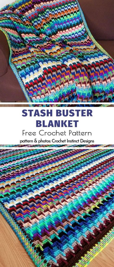 Stash Buster Blanket Free Crochet Pattern Yarn Stash Buster Ideas, Stash Yarn Crochet Projects, Scrap Buster Crochet Blanket, Stash Buster Crochet Blanket Pattern Free, Stashbuster Crochet Patterns, Crochet Stash Buster Blanket, Scrap Crochet Blanket, Scrap Yarn Crochet Blanket, Stash Buster Crochet Blanket