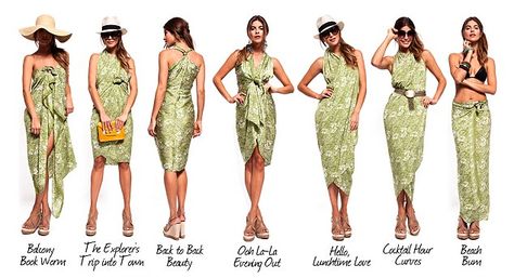 Multi-tasking: The hard-working Indonesian silk sarong Greece Wardrobe, How To Tie A Sarong, Sarong Tying, Convertible Clothing, Sarong Dress, Beach Sarong, Fashion Sites, Holiday Wardrobe, Beachwear For Women