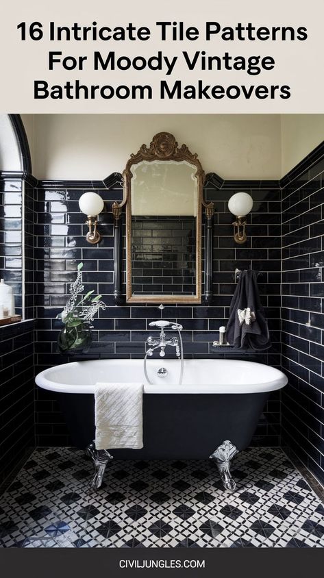 Upgrade your bathroom with 13 vintage fixtures to achieve a perfectly moody makeover. From classic taps and lighting to clawfoot tubs and ornate details, these fixtures bring old-world charm and timeless elegance to any space. Black Clawfoot Tub Bathroom, Victorian Gothic Bathroom, Victorian Bathroom Vintage, 1930s Bathroom, Vintage Fixtures, Black Clawfoot Tub, Clawfoot Tubs, Gothic Bathroom, 2025 Style