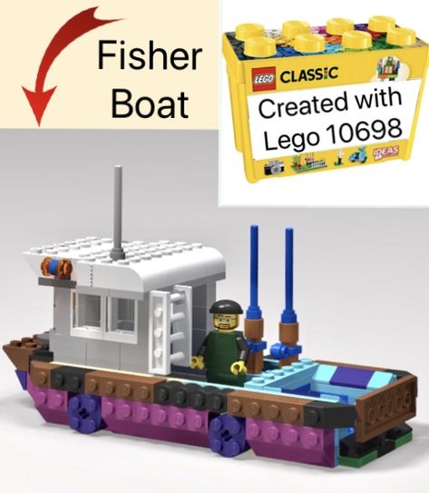 Original Lego Builds, Lego Boat Instructions, Lego Ship Instructions, Lego Boat Ideas, Lego Directions, Lego 10698, Lego Structures, Lego Basic, Lego Masters