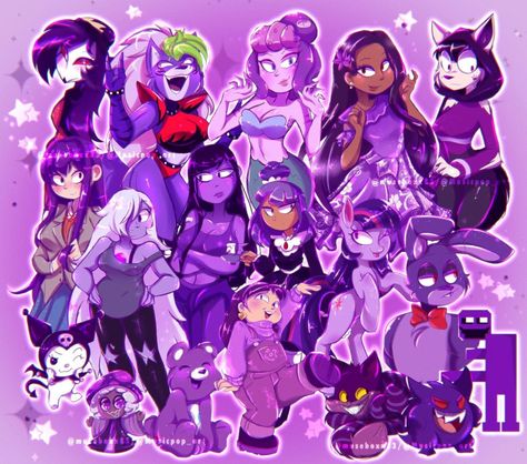 Character Art Purple, Purple Characters Cartoon, Purple Cartoon Characters, Purple Characters, Colored Characters, Purple People, Anime Vs Cartoon, Wallpapers Images, Cartoon Crossovers