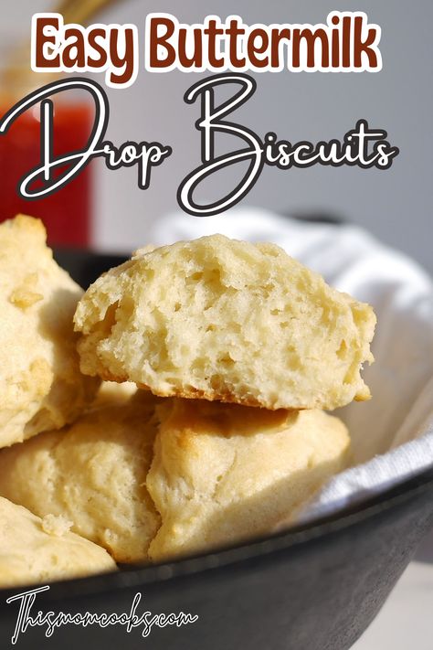 These buttermilk drop biscuits are my favorite biscuit recipe, because they are so simple and so fluffy! 3 Ingredient Buttermilk Biscuits, Cinnamon Drop Biscuits, Drop Biscuits Pioneer Woman, Quick Drop Biscuits, Breakfast With Sausage, Quick Dinner Sides, Easy Buttermilk Biscuits, Buttermilk Drop Biscuits, Buttermilk Biscuits Easy