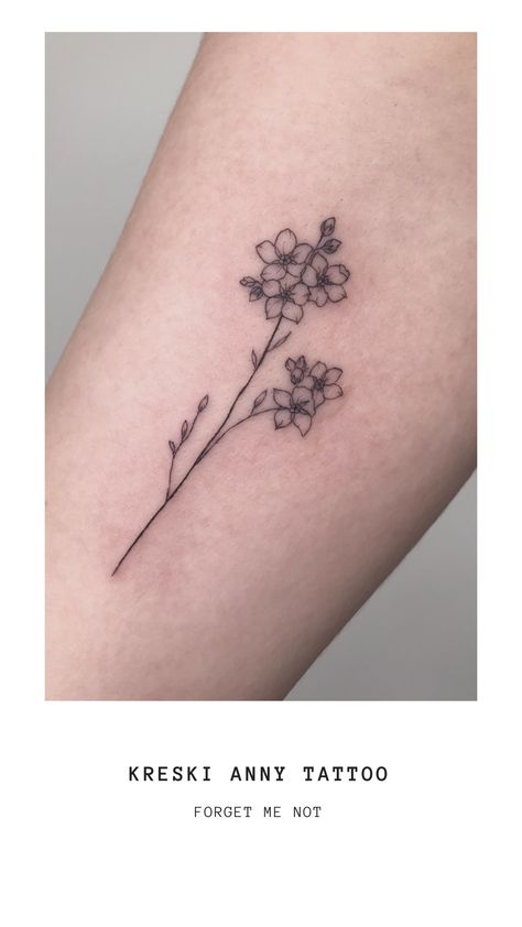 Forget Me Not Flower Tattoo, Small Flower Tattoo, Forget Me Not Tattoo, Fineline Tattoo, Flower Tattoo Arm, Forget Me Not Flower, Delicate Tattoo, Small Tattoo Designs, Family Tattoos