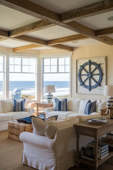 16 Coastal Farmhouse Living Room Ideas to Inspire a Relaxed, Beachy Vibe - My Decor Inspo Coastal Farmhouse Living Room Ideas, Rustic Farmhouse Exterior, Coastal Farmhouse Living Room, Farmhouse Mantle Decor, Coastal Living Decor, Farmhouse Living Room Ideas, Architecture Bathroom, Black Living Room, Coastal Living Room