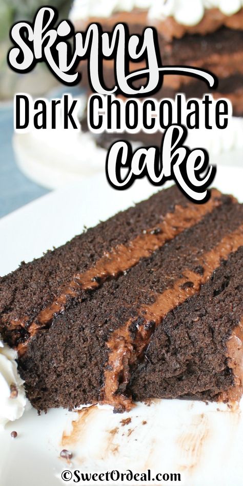 Regardless of whether you’re looking for a low calorie dessert, or just a decadent chocolate cake, Skinny Dark Chocolate Cake is awesome. The cake is super moist and the frosting has a touch of coffee in it for that delicious mocha flavor. Oh yeah, and it really is low calorie; only 187 calories vs. a typical 535 calorie piece of chocolate cake. Yikes! Cake Low Calorie, Low Calorie Cake Recipes, Low Cal Chocolate, Dark Chocolate Cake Recipes, Lazy Cake, Low Calorie Cake, Dark Chocolate Desserts, Low Calorie Chocolate, Mocha Frosting