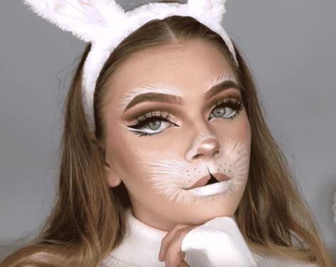 Rabbit Nose Makeup, Dead Bunny Makeup, White Rabbit Face Makeup, White Rabbit Costume Makeup, Bunny Makeup Kids, White Rabbit Makeup Simple, Rabbit Costume Makeup, Simple Bunny Makeup, March Hare Makeup