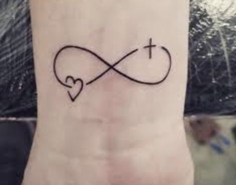 Infinity Cross Heart Tattoo, Infinity Tattoo With Cross, Simple Christian Tattoos For Women, Feminine Christian Tattoos, Infinity Cross Tattoo, Heart And Cross Tattoo, Heart Cross Tattoo, Cross Rib Tattoos, Cross Heart Tattoos