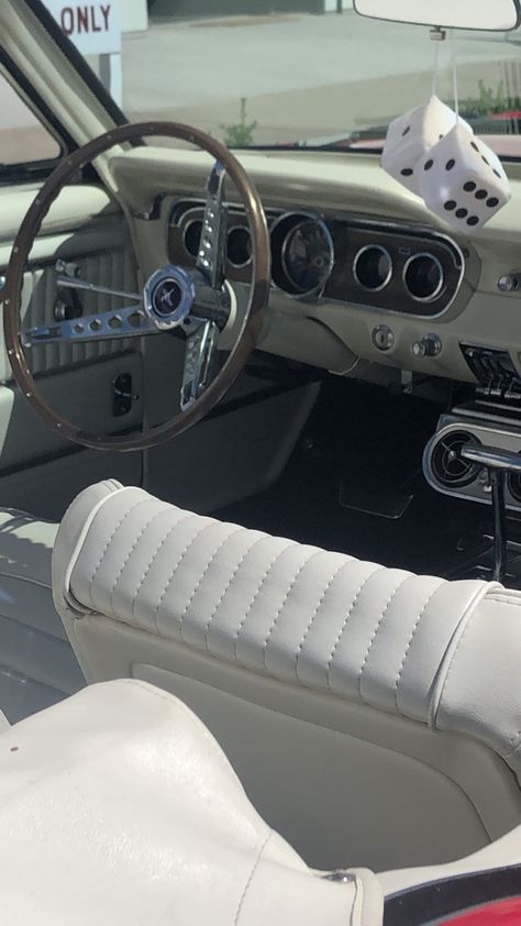 Aesthetic mustang car inspo White Mustang Aesthetic Lana, White Mustang Aesthetic, White Interior Car, White Mustang Lana Del Rey, Mustang Aesthetic, Marie Core, White Mustang, Vintage Mustang, Interior Car