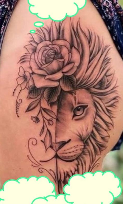 Half Lion Tattoo, Tatuaje Cover Up, Girl Thigh Tattoos, Hip Thigh Tattoos, Hand Tattoos For Girls, Dragon Tattoo For Women, Hip Tattoos Women, Forearm Tattoo Women, Leg Tattoos Women