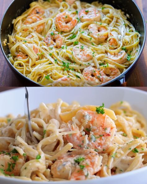 Creamy Shrimp Alfredo Fettuccine is a delicious and indulgent pasta dish that combines tender shrimp with a rich, creamy Alfredo sauce. The dish features a perfect balance of buttery shrimp, silky cream, and savory Parmesan cheese, creating a restaurant-quality meal right at home. This recipe is great for a family dinner or a special occasion, and it comes together in just 30 minutes. The simplicity of fettuccine Alfredo paired with shrimp makes this dish a fan favorite, while the addition of wh Fetuchini Alfredo, Creamy Shrimp Alfredo, Alfredo Fettuccine, Buttery Shrimp, Shrimp Fettuccine Alfredo, Creamy Alfredo Sauce, Shrimp Fettuccine, Creamy Shrimp, Shrimp Alfredo