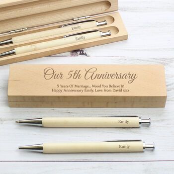 Personalised wooden pen and pencil setThis stylish Wooden Pen & Pencil Box Set is perfect for a recipient who loves to write.
The set is also ideal for anyone who regularly misplaces their stationery!
The wooden box can be personalised with 1 line of text up to 20 characters (appearing larger) and with an additional 2 lines of text (below) of up to 50 characters per line.
The pen and pencil can be personalised with a name up to 12 characters long.
The name entered will appear on both the pen and pencil.
Please note that all text is case sensitive and will appear as entered.
Please avoid entering your message in block capitals as this may result in the personalisation being difficult to read.
The case is made from beechwood.
The pen writes in blue ink.
The pencil comes with 3 HB refills (0. Pen And Pencil, Wooden Pen, Pencil Box, Pens And Pencils, Pencil Boxes, The Pencil, Pen Pencil, Blue Ink, The Pen