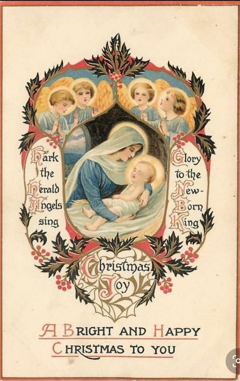 Hark The Herald Angels Sing, Mary And Baby Jesus, Catholic Christmas, Vintage Holy Cards, Vintage Christmas Images, Christmas Blessings, Religious Christmas, Christmas Postcard, Vintage Christmas Cards