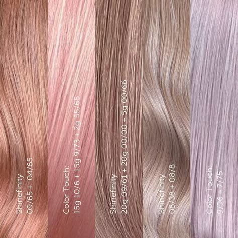 #opalescenthair on point by some of our talented Wella Educators 🤩💟 Why not enjoy these dazzling results and great formulas even longer by saving this post 💗 Bring it to your #Hairstylist next time for some pastel gloss 💖 Thank you t Wella Professional Formulas, Wella Shinefinity Formulas, Shinefinity Formulas, Wella Formulas, Wella Shinefinity, Blond Rose, Blonde Dye, Wella Hair Color, Color Formulas