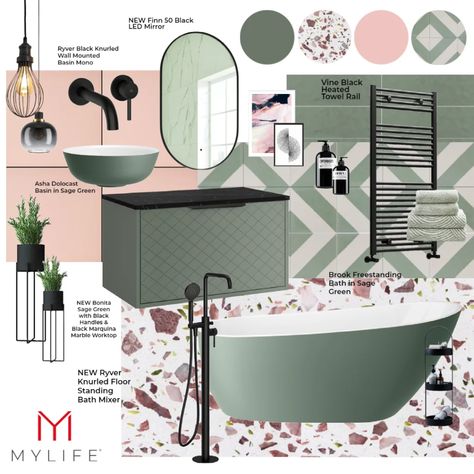 Colour match with your new sage green furniture or use it to create a statement piece in your bathroom! Here’s how to ‘get the look’.🛁💡 Pink Green Gold Bathroom, Blush Pink And Green Bathroom, Blush And Green Bathroom, Sage Green And Blush Bathroom, Pink And Green Bathrooms, Pink And Sage Bathroom, Sage And Pink Bathroom, Sage Green And Pink Bathroom, Green And Pink Bathroom Ideas