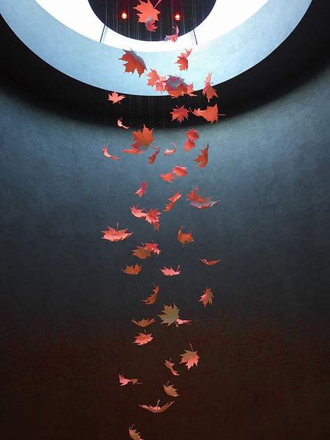 Falling Leaf Chandeliers - we use three different sizes of five separate leaf designs as components within the overall design. Mathematical Shapes, Building A Stone Wall, Hallway Chandelier, Falling Leaf, Bright Copper, Leaf Designs, Copper Leaf, Female Art Painting, Art Theme