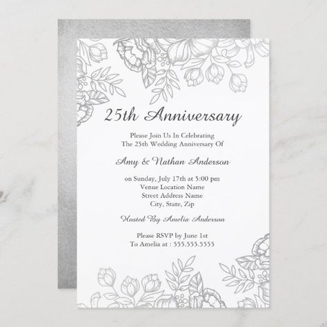 Elegant Silver Vintage Floral 25th Anniversary Invitation 25th Anniversary Invitation Card, 25th Anniversary Invitation, 25th Wedding Anniversary Cakes, 25th Wedding Anniversary Invitations, 25th Wedding Anniversary Party, 50th Anniversary Invitations, 25 Anniversary, Wedding Anniversary Cakes, Anniversary Invitation