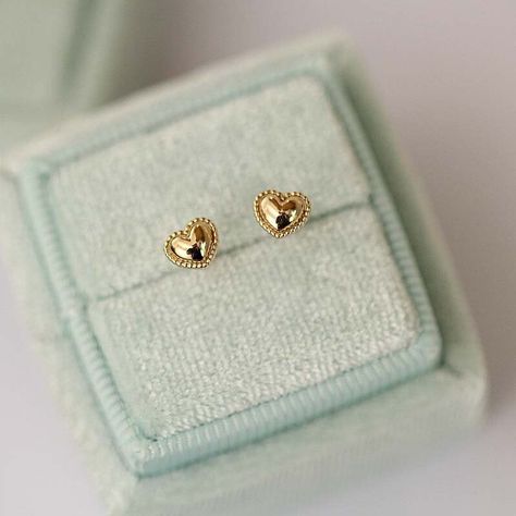 Small Earrings Gold, Gold Heart Studs, Gold Heart Earring, Korean Jewelry, Mini Earrings, Gold Rings Fashion, Solid Gold Earrings, Earrings Simple, Small Earrings Studs