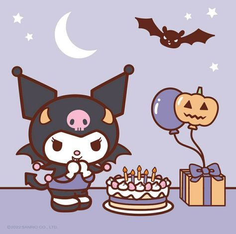 Happy Birthday Kuromi, Birthday Kuromi, Artbox Cafe, Hello Kitty Halloween Wallpaper, Sanrio Halloween, Halloween Birthday Cakes, Cute Diary, Bat Flying, Hello Kitty Dress