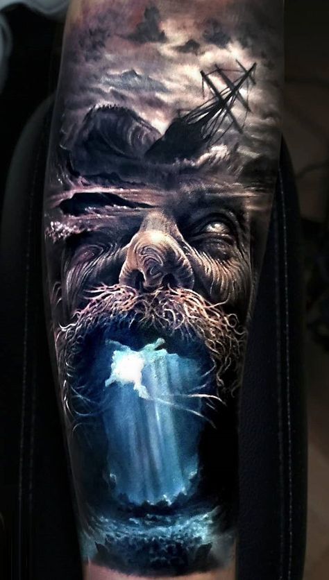 Reddit - tattoo - Poseidon stormy forearm piece by Arlo DiCristina, artist and owner of Elysium Studios in Grand Junct… | Viking tattoos, Poseidon tattoo, 3d tattoo Arlo Tattoo, Arlo Dicristina, Face Morph, Poseidon Tattoo, Pirate Tattoo, Men Tattoos Arm Sleeve, Warrior Tattoos, Norse Tattoo, Inspiration Tattoos