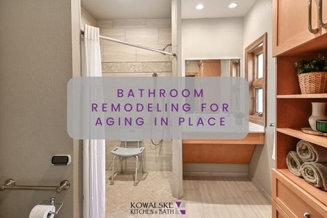 When remodeling your Lake Country, WI bathroom, consider these aging-in-place design features to live in your home well into retirement. Aging In Place Bathroom, Beautiful Accessible Bathrooms, Ada Bathroom Design Floor Plans, Bathroom Remodel Handicapped, Bathroom Remodel Accessible, Wheelchair Accessible Shower, Handicapped Bathroom Dimensions, Ada Bathroom, Grab Bars In Bathroom