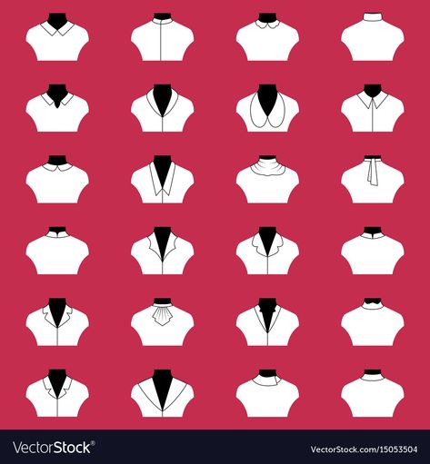 Types Of Collars Illustration, Collars Illustration, Different Collar Types, Fake Collar Outfit, Different Types Of Collars, Thing Aesthetic, Collar Types, Collar Outfits, Vintage Fashion Sketches