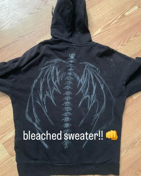 bleached it 😎 didnt turn out how i wanted it to, but im happy with it 🙏 now i have a matching sweater to my skeleton shirt #ninespages #art #artist #diy #diyclothes Skeleton Bleach Jacket, Bleached Sweater Ideas, Bleaching Hoodie, Bleach Sweatshirt Diy, Bleach Sweater, Bleach Jacket, Bleached Sweater, Hoodie Bleach, Bleached Hoodie