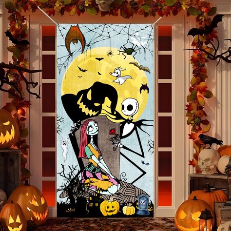 PRICES MAY VARY. Oxford Halloween Door Decorations: Our Halloween door cover are specially designed for Nightmare Christmas Halloween party, are designed with many classic Halloween elements, The pattern is full of halloween atmosphere, Hanging the Halloween door cover Welcome Guests that will add sparkle to your halloween party. and enjoy the halloween party with your friends and family! Package Incluede: Our halloween door cover decorations measures 35.4 x 70.8inch/90 x 180cm, it large enough, Spooky Classroom Door Ideas, Bulletin Board Ideas Halloween, Halloween Door Decorations Contest, Halloween Decorations Door, Door Decorations Halloween, Fest Decor, Halloween Door Decorations Classroom, Christmas Halloween Decorations, Valentines Day Crafts For Preschoolers