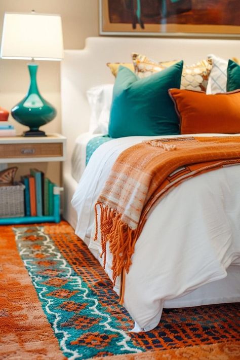 10 Orange Bedroom Ideas That Will Make You Forget All About Neutral Palettes Orange And Blue Room, Orange Bedroom Walls, Orange Bedroom Ideas, Bedroom Ideas Orange, Orange Bedroom Decor, Orange Accent Chair, Sunshine State Of Mind, Orange Duvet Covers, Orange Bedroom