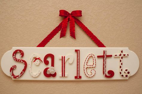 Cute name for the wall of the nursery Ivory Nursery, Red Nursery, Girl Craft, Rose Williams, Well Pictures, Scarlett Rose, Plate Ideas, Hanging Letters, Custom Plaques