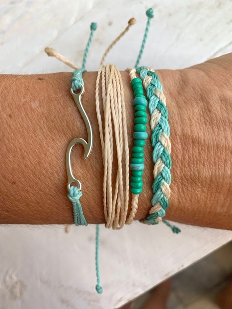 Ocean Blues wave waxed cord stackable strand Pura Vida style | Etsy Beachy Jewelry Pura Vida, Softball Bracelets, Beachy Bracelets, Les Pogues, Wax Cord Bracelet, Surf Jewelry, Beachy Jewelry, Preppy Jewelry, Pura Vida Bracelets