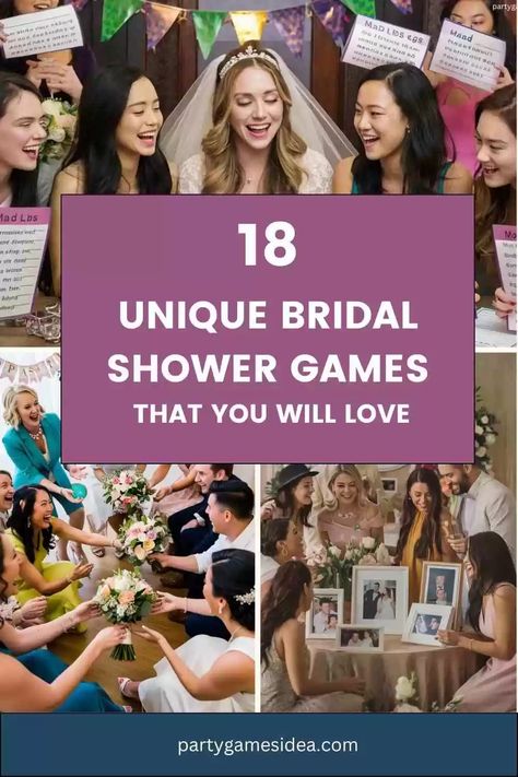 18 Unique Bridal Shower Games That You Will Love - Fun Party Games Ideas for Adults and Kids Cheap Bridal Shower Games, Best Wedding Shower Games, Fun Unique Bridal Shower Games, Fun Bridal Shower Games Activities, Fun Wedding Shower Games, Easy Bridal Shower Games, Bridal Shower Games Funny Interactive, Interactive Bridal Shower Games, Bridal Shower Games Ideas