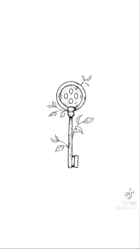 Mini Coraline Tattoo, Coraline Tattoo Line Work, Subtle Horror Movie Tattoos, Fine Line Coraline Tattoo, Coraline Key Tattoo Ideas, Small Coraline Tattoo Ideas, Spooky Underbust Tattoo, Coraline Stick And Poke, Tiny Coraline Tattoo