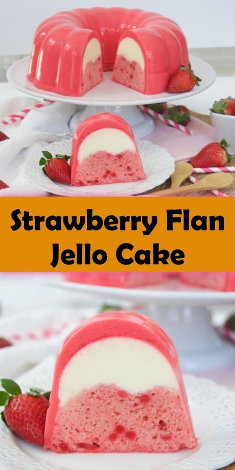 Enchanted Kitchen, Jello Cake Recipe, Strawberry Flan, Jello Cake Recipes, Pudding Recept, Showstopper Dessert, Weight Watcher Desserts, Flan Cake, Coconut Dessert