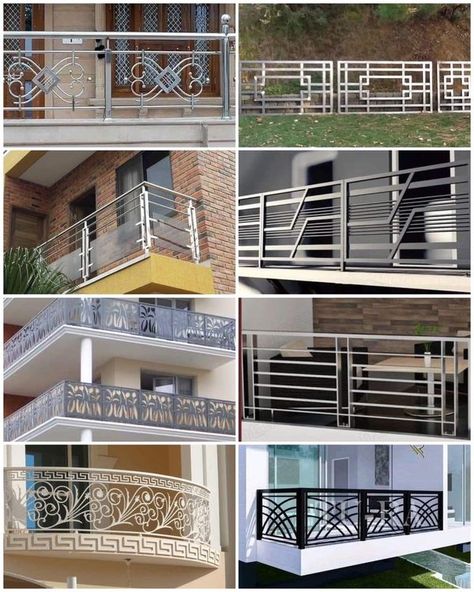 House Front Balcony Steel Grill Design, Elevation Railing Designs, Steel Railing Design Outdoor, Reling Design House, Front Grill Design House, Reling Design Loha, Handrail Design For Balcony, House Railings Outdoor, Steel Grill Design For Stairs