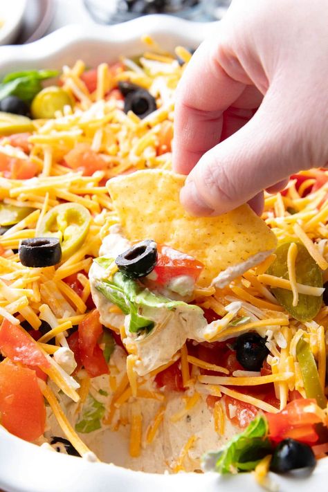 Taco Dip No Sour Cream, Taco Chip Dip Recipes, 7 Layer Dip With Cream Cheese, Cream Cheese Salsa Dip Layered, Surprise Dip Cream Cheese, Taco Cream Cheese Dip, Taco Appetizer Recipes, Sour Cream Mexican Dip, Housewarming Snacks