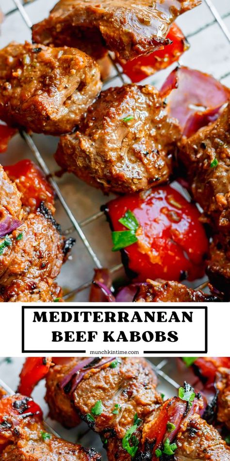 Mediterranean Steak Bites, Beef Kebobs Recipes, Meat Skewers Recipes, Mediterranean Marinade Beef, Mediterranean Steak Kabobs, Meat Skewers Grill, Indian Beef Kebab Recipes, Greek Beef Skewers, Chicken And Beef Kabobs